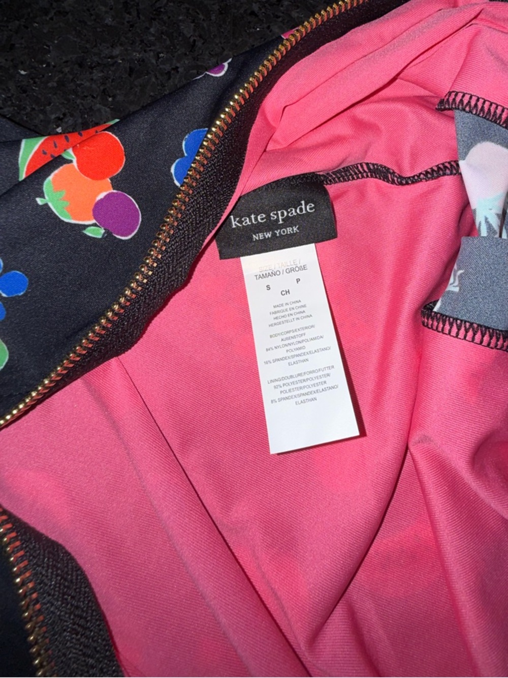 NEW KATE SPADE BLACK RADIANT FRUIT LONG SLEEVE RASH GAURD ONE PIECE SWIMSUIT SM - Picture 9 of 9